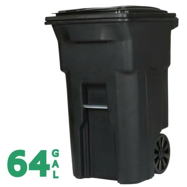 Toter 64 Gallon Black Outdoor Trash Can with Wheels & Lid - Durable, Seamless, Recyclable Design
