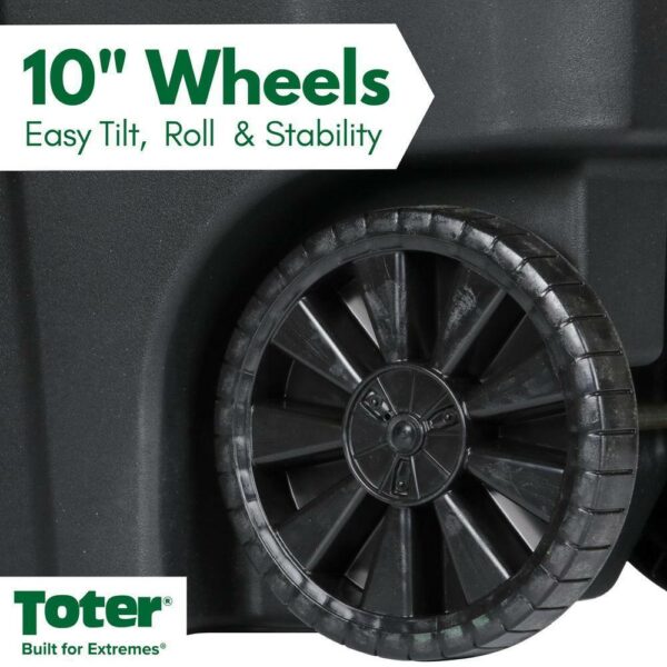 Toter 64 Gallon Black Outdoor Trash Can with Wheels & Lid - Durable, Seamless, Recyclable Design - Image 4