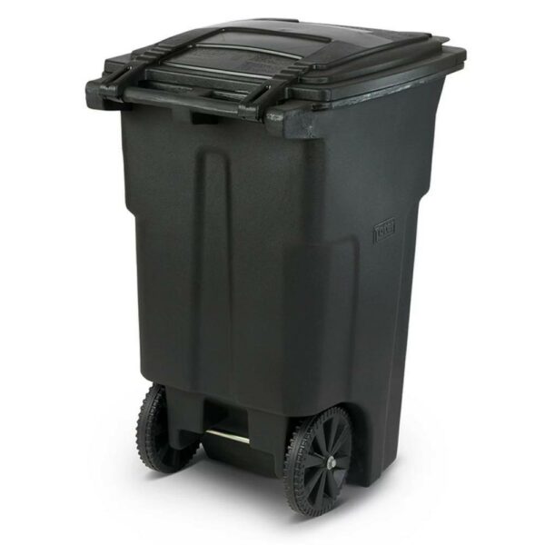 Toter 64 Gallon Black Outdoor Trash Can with Wheels & Lid - Durable, Seamless, Recyclable Design - Image 7