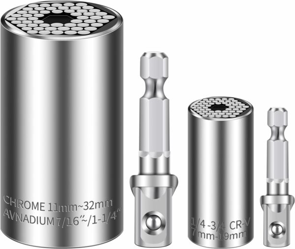 Universal Socket Set 4PCS - Chrome Vanadium Steel Tool Kit with Drill Adapters for 7-32mm Nuts by [Brand Name]