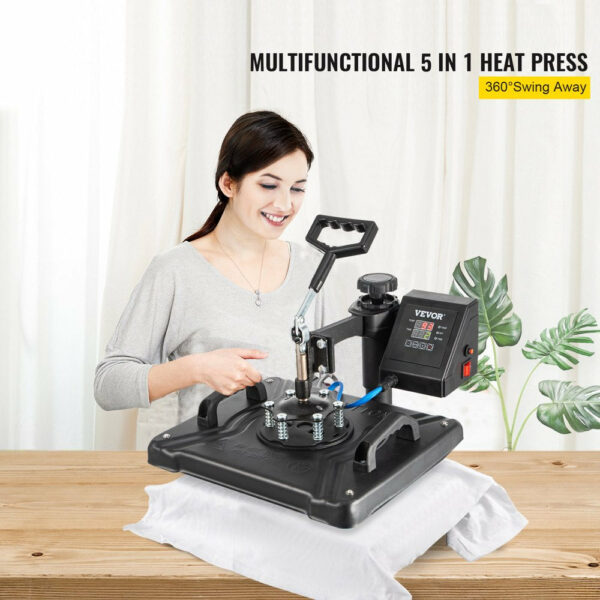 VEVOR 5 in 1 Digital Heat Press Machine for T-Shirts, Hats, Mugs, Plates, 360° Rotation, 1050W, Insulated Kit - Image 2