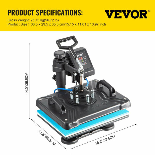 VEVOR 5 in 1 Digital Heat Press Machine for T-Shirts, Hats, Mugs, Plates, 360° Rotation, 1050W, Insulated Kit - Image 8