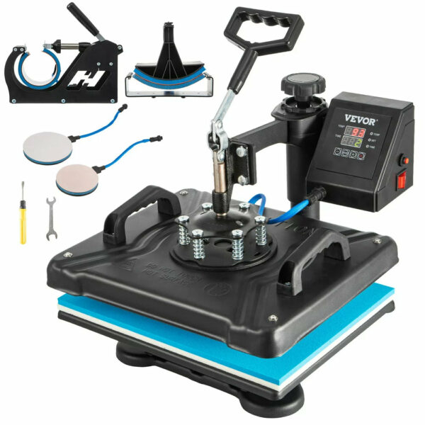 VEVOR 5 in 1 Digital Heat Press Machine for T-Shirts, Hats, Mugs, Plates, 360° Rotation, 1050W, Insulated Kit - Image 7