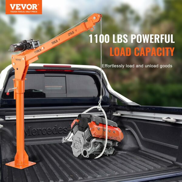 VEVOR Electric Truck Crane, 1100 lbs Capacity, 360° Swivel, Adjustable Boom, Heavy-Duty Rust-Resistant Steel - Image 2
