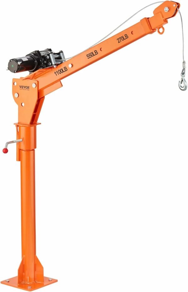 VEVOR Electric Truck Crane, 1100 lbs Capacity, 360° Swivel, Adjustable Boom, Heavy-Duty Rust-Resistant Steel