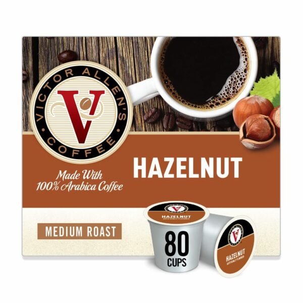 Victor Allen's Hazelnut Blend Medium Roast Coffee Pods, 80 Count, Flavored Arabica, Keurig Compatible