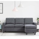 Walsunny L-Shaped Convertible Sectional Sofa with Reversible Ottoman, Linen Fabric, Compact for Small Spaces