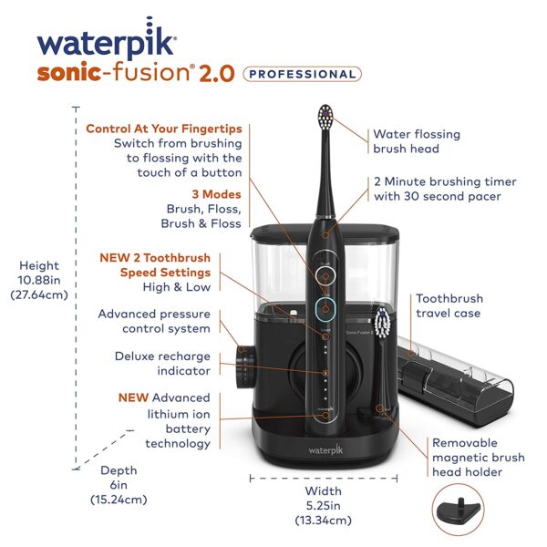 Waterpik Sonic-Fusion 2.0 Electric Toothbrush & Water Flosser, Black, ADA Accepted, 3 Modes, Advanced Battery - Image 4