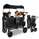 WonderFold W4 Luxe Quad Stroller Wagon, 4-Seater, Foldable, Adjustable Canopy, Black