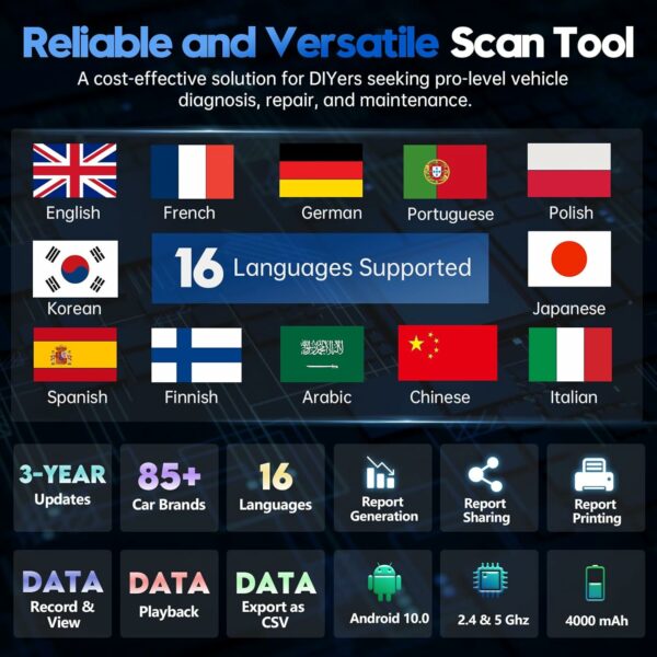 XTOOL D7 OBD2 Scanner, Bidirectional, ECU Coding, 36+ Resets, Android 10, All System Diagnostics - Image 6